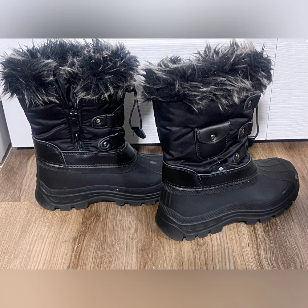 Kids Black Faux Fur Winter Snow Boots